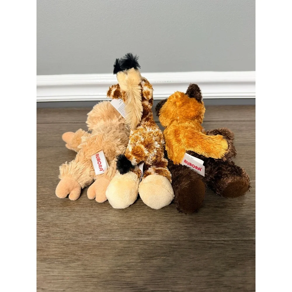 Aurora Min Flopsie Giraffe,‎ Red Panda & Sloth Animal Plush Bundle